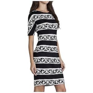 Diane Von Furstenberg DVF Brenna Silk Chain Print Dress Size 8 Black Cream Short